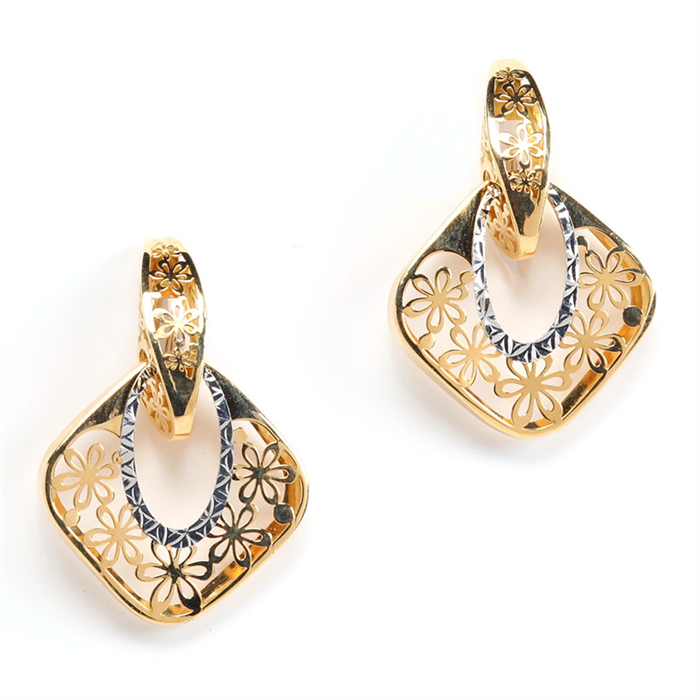Flower Design Ajoure Style Gold Earrings